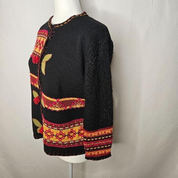 Susan Bristol Small Black Hand Embroidered Cardigan Boho Vintage Festive Floral - Picture 5 of 13